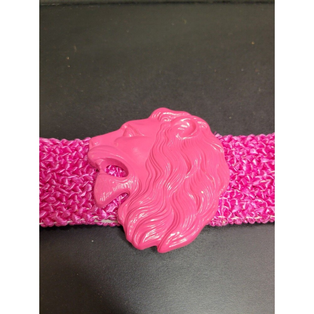 Vintage 1980s Lion Head Pink Stretch Belt